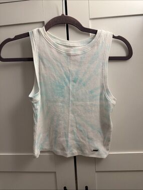 Hollister White Tank Top with Light Aqua Tie-Dye